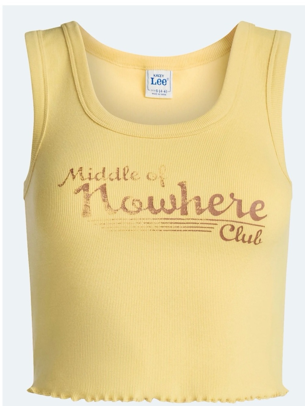 Kacey Lee Middle of Nowhere Club Graphic Ribbed Tank Top Yellow S NWT